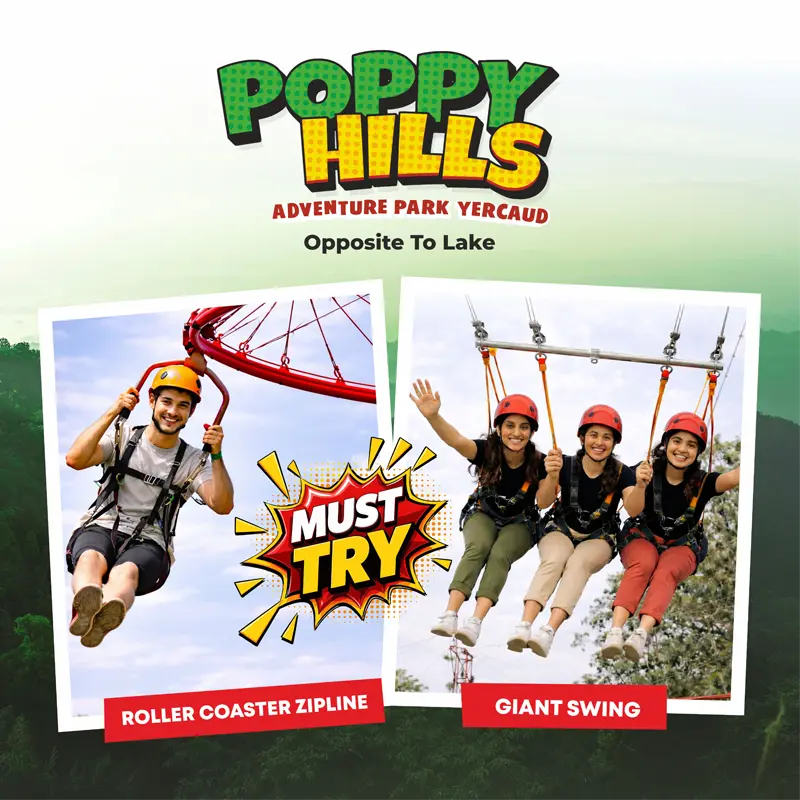 Roller Coaster Zipline | Giant Swing - Poppy Hills Yercaud